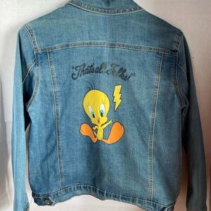 Looney Tunes Vtg Denim Jean Jacket Tweety Bird on Back  size kids (XL 14-16)